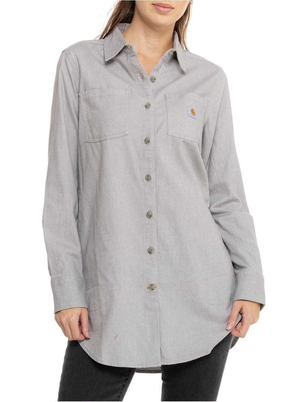 NWT Carhartt Womens Rugged Flex Relaxed Fit Midweight Flannel Tunic Gray Size M